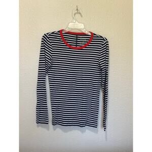 Women’s GAP Bowery Super Soft Long Sleeve Shirt Navy White Stripe Pima Cotton, M